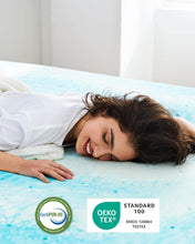 Load image into Gallery viewer, PERLECARE 4 Inch Queen Memory Foam Mattress Topper, Cooling Gel Infused Mattress Pad, Ventilated Bed Topper for Pressure Relief, CertiPUR-US Certified, Blue
